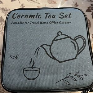 New Portable ceramic tea set in case black ceramic